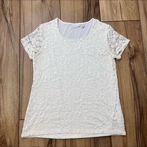 Susan Graver White Lace Short Sleeve Top